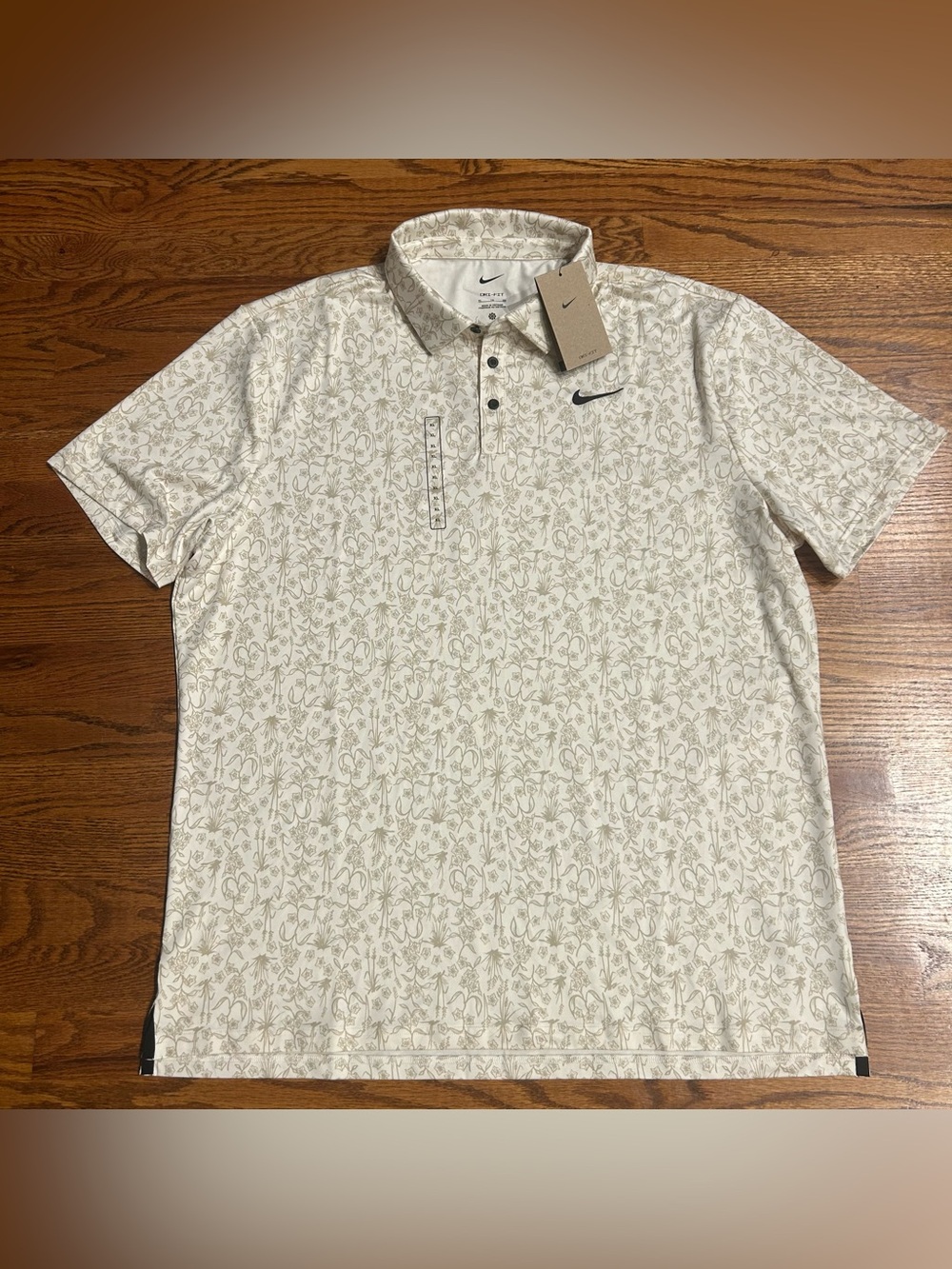 Nike Dri-Fit Tour White Tan Floral Polo Golf Shirt Men's XL HM5794-110